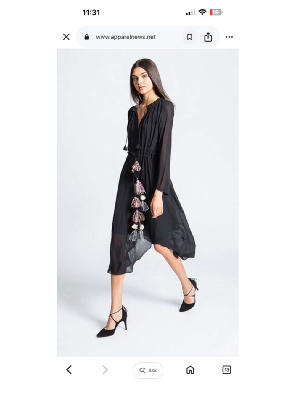 Misa Los Angeles dress Black V Neck Tassel Tie Waist Midi Dress boho artsy sz M